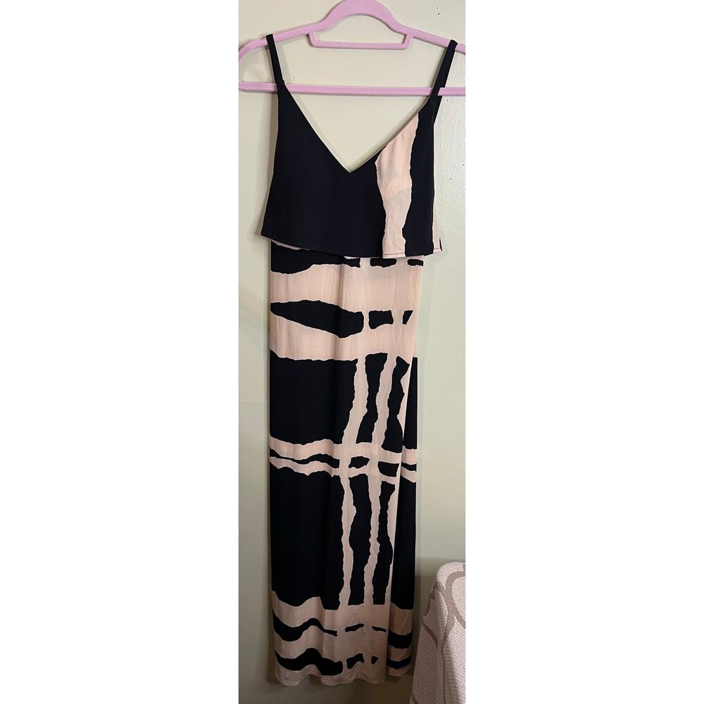 Muse Boston Proper black beige abstract tie back maxi dress, size 6